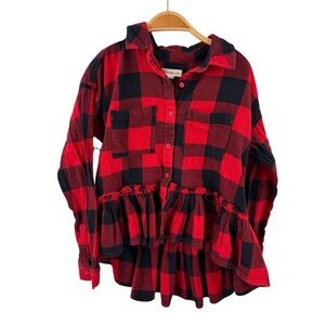 Tucker And Tate Girls Plaid Flannel Shirt Red And Black Size 10 High Low Hem